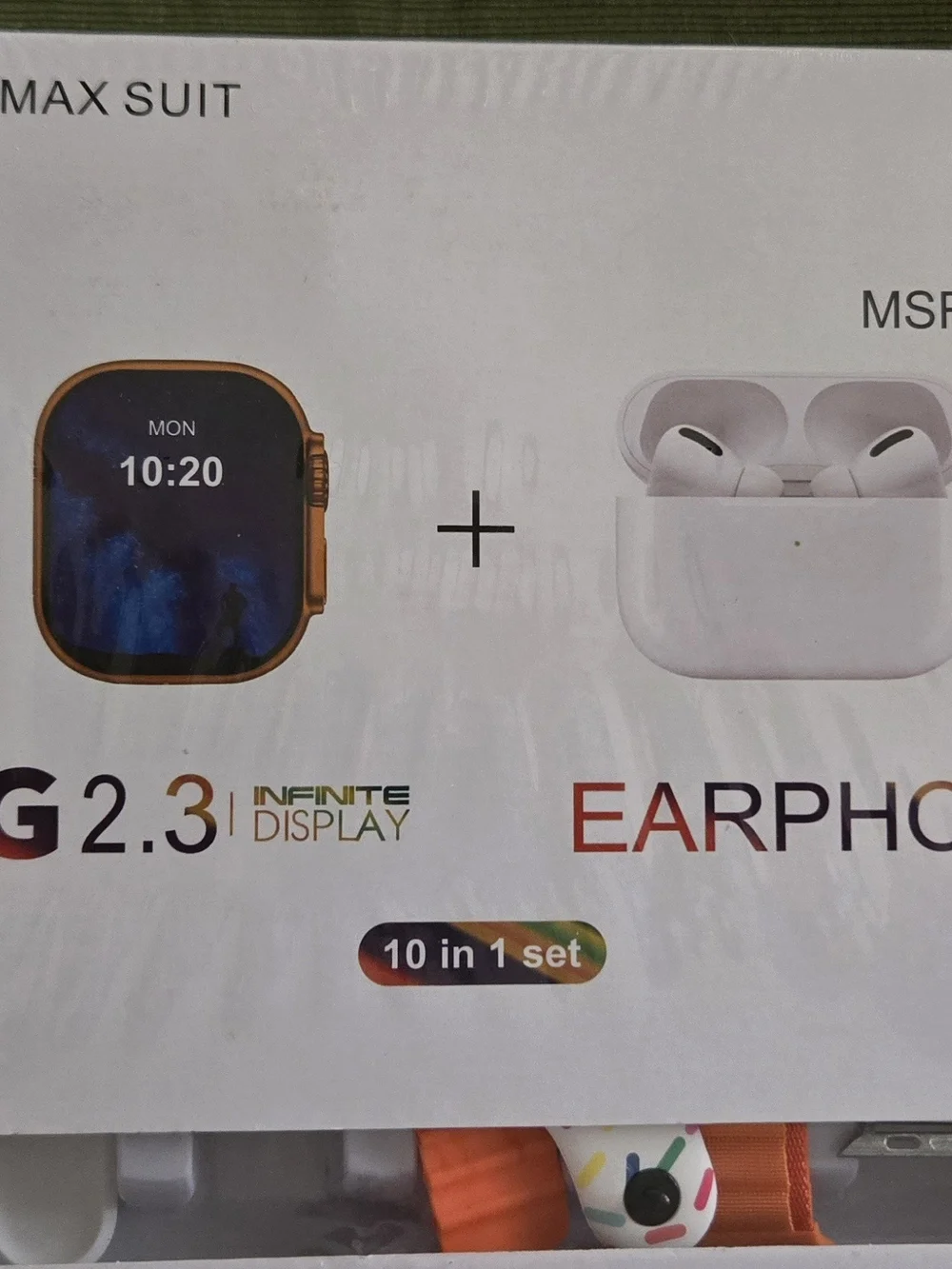 Smartwatch with White Wireless Earbuds Set